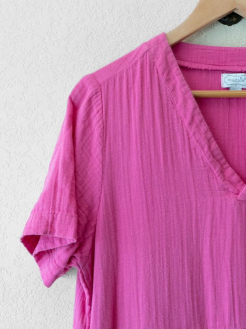 Mud Pie Gauze Tiered Dress Womens S M Pink Cotton V Neck Pockets Cottagecore - Picture 3 of 13